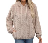 SEAUR Womens Sweatshirt Fleece Top Thermal Jacquard Hooded Oversized Pullovers Long Sleeve Outwear Warm Outfit Apricot XL