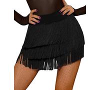 SEAUR Womens Tassel Skirt Latin Dance Skirt Belly Dance Skirt Irregular Fringe Skirt for Salsa Tango Ballroom Rumba Dancewear XL Black