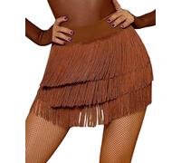 SEAUR Womens Tassel Skirt Latin Dance Skirt Irregular Fringe Skirt Belly Dance Skirt for Salsa Tango Ballroom Rumba Dancewear S Brown