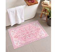 Seavish Vintage Non Slip Washable 18"x26" Boho Tribal Velvet Pink Accent Rug for Kitchen Sink Shower Tub Home Decor