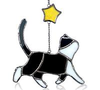 Seawah Black Cat Stained Glass Suncatcher Decor for Window Hanging - Cat Memorial Gift - Cat Themed Gifts for Cat Lovers,Mom or Women - Sympathy Gift - Handcrafted Tuxedo Cat Art Ornament