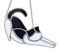 Seawah Stretching Cat Stained Glass Window Hanging Decor for Cat Lovers,Handcrafted Themed Gifts for Girl,Mom or Women,Whimsigoth Home Decoration,Suncatcher (Black)