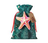 Seawater Seashell Starfish Print Drawstring Pouches For Gifts,Reusable Fabric Gift Bags,For Holiday And Party Presents