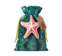 Seawater Seashell Starfish Print Drawstring Pouches For Gifts,Reusable Fabric Gift Bags,For Holiday And Party Presents