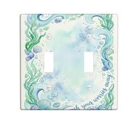 Seaweed Bathroom Double Light Switch Cover Plate, Coastal Fanciful Shell Bubble Summer Blue Plastic Standard Size Switch Plate Decorative for Bedroom Office Kitchen Entrance Decor