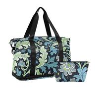 Seaweed Leaf Blue Flower William Morris Carry On Shoulder Weekend Tote with Wet Pocket Adjustable Strap Gym Bag for Trip Large Capacity for men women
