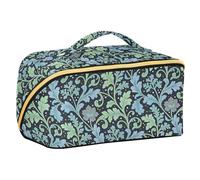 Seaweed Leaf Blue Flower William Morris Designed Toiletry Bag with dividers Stylish Cosmetic Bags for Women Vertical Free-Standing