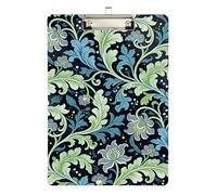 Seaweed Leaf Blue Flower William Morris menu Holder clipboard Plastic for Volleyball Baseball Coaches Size 9 x 12 Silver