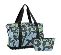 Seaweed Leaf Blue Flower William Morris Weekender Duffel Bag with Wet Pocket Adjustable Strap Sports Gym Bag for Gym 2 Pcs Set for men women