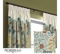 Morris&Co. Seaweed Pencil Pleat Curtain Pair - Lined Velvet Floral Art Nouveau Drapes (Stone/Sunflower - 117x137cm)