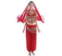 Seawhisper Arabian Belly Dancer Costume for Women Halloween, Red 5 piece, fit 8 10 12 14 16