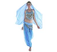 Seawhisper Genie Costumes Halloween Carnival Adult, fit 8-10-12-14-16, Sky Blue 5-piece
