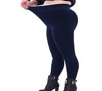 Seawhisper Womens Cotton Leggings High Waisted Thick Opaque Navy Leggings for Ladies UK Soft Stretch Yoga Gym Workout Tights UK Size 16 Plus