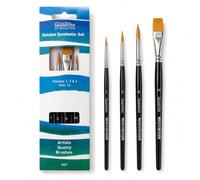 Seawhite Golden Synthetic Brush Set BS7, Mixed Tips, 4pc (Size 1-14) | Sizes 1, 3, 6, 14. For acrylic, watercolour, oil and gouache. Artists and students.