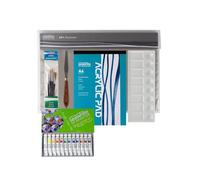 Seawhite of Brighton Acrylic Art Set, A4 Pad with 12 Acrylic Colours, Synthetic Brushes, Paint Palette, Palette Knife in A3+ Polyfolder