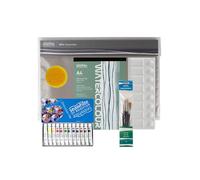 Seawhite of Brighton Watercolour Art Set, A4 Pad with 12 Colours, Synthetic Brushes, Paint Palette, Art Sponge in A3+ Polyfolder