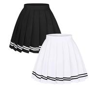 Seazoon Women's High Waist Pleated Cosplay Cheer Skirt Mini School Tennis Skirts Thanksgiving Day Christmas Skirt, Zz-white&black, S