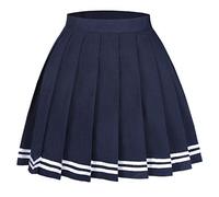 Seazoon Women's High Waist Pleated Cosplay Cheer Skirt Mini School Tennis Skirts Thanksgiving Day Christmas Skirt, Blue+white Stripe, L