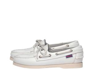 Sebago Docksides Portland Women’s Boat Shoes - Full Grain Leather with Leather Sock Lining, 360° Rawhide Laces, Non-Marking Slip Soles, White, 8.5