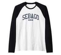 Sebago Maine ME College University Style Blue Raglan Baseball Tee