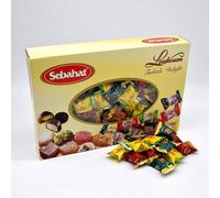 Sebahat 2kg Gift Box of Individually Wrapped Turkish Delight Mixed Flavours - Lemon, Pomegranate and Mint. Approx 120pcs