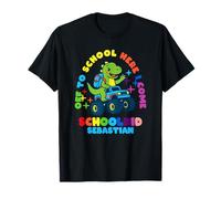 Sebastian Schoolchild Personalized Back to School Dino Truck T-Shirt