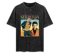 Sebastian Stan Vintage Retro Unisex T-Shirt Graphic Top Printed Tee Mens Black Shirt S