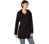 Sebby Collection Women's Soft Shell Trench Coat with Detachable Hood, Black, S