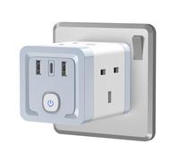 SEBLIP Multi-Plug Adapter with 3 USB Ports, 4-Way Plug Adapter for the UK, and a 7-in-1 Travel Adapter with a Master Switch and Indicator Light (White)