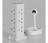 SEBLIP Tower Extension Lead with USB Ports, 3,250W 12-Socket Power Strip, with Surge Protection, 3m Cable and USB Charging Ports, for Home/Office Use (White, Three layers)