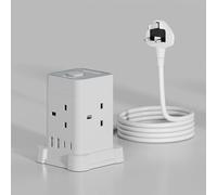 SEBLIP Tower Extension Lead with USB Ports, 3,250W 4-Socket Power Strip, with Surge Protection, 1.5m Cable and USB Charging Ports, for Home/Office Use (White, One layers)