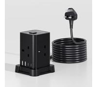 SEBLIP Tower Extension Lead with USB Ports, 3,250W 4-Socket Power Strip, with Surge Protection, 3m Cable and USB Charging Ports, for Home/Office Use (Black, One layers)
