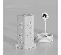 SEBLIP Tower Extension Lead with USB Ports, 3,250W 8-Socket Power Strip, with Surge Protection, 1.5m Cable and USB Charging Ports, for Home/Office Use (White, Two layers)