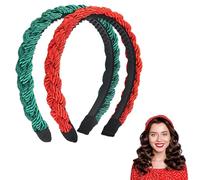SeBneny 2pcs Christmas Headbands for Women Bright Silk Braided Headbands Green Red Braided Hair Band