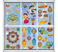 SeBneny Diwali PVC Window Stickers Decals, Yellow, 9PCS for Indoor Use, Smooth Surfaces, Waterproof, Home, Office, Cafe, Restaurant Decoration