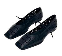 Seborluys Lace Up Square Toe Ballet Flats Shoes for Women Mary Jane Flat Shoe Breathable Leather Loafers Comfortable Slip-On Summer Ballerina Footwear for 2025, Black, 6 UK