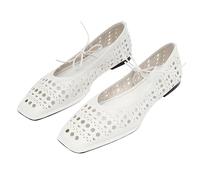 Seborluys Lace Up Square Toe Ballet Flats Shoes for Women Mary Jane Flat Shoe Breathable Leather Loafers Comfortable Slip-On Summer Ballerina Footwear for 2025, White, 6 UK