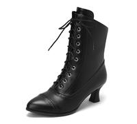 Seborluys Women Vintage Victorian Lace Up Boots Kitten Heel Ankle Boots Pointed Toe Mid Heel Booties With Zipper Wedding Bridal Costume, Black, 6 UK