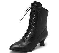 Seborluys Women Vintage Victorian Lace Up Boots Kitten Heel Ankle Boots Pointed Toe Mid Heel Booties With Zipper Wedding Bridal Costume(Black,UK Size 3.5)