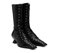 Seborluys Womens Lace up 70s Witch Boots Mid Calf Kitten Heel Boots Square Toe Granny Booties Costume Shoes with Zipper, Black, 6 UK