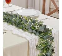 SEBOVIM 2Pcs Eucalyptus Garland 5.9FT Artificial Greenery Garland with Flowers,Faux Christmas Eucalyptus Leaves Vines for Wedding Flower Arch Garden Table Decoration