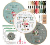 SEBOVIM 3 Packs Embroidery Kit for Beginners Adults,Embroidery Starter Kit Easy to Learn Different Stitches from Instruction & Video, Needlepoint Kits for Adults with Stamped Embroidery Patterns