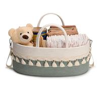 SEBRAM Baby Nappy Caddy Organiser for newborn baby essentials with Insulated Bottle Pocket, Stroller Straps, Baby organiser storage nursery, diaper caddy for baby changing basket GREEN