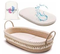 SEBRAM Portable Changing Mat Baby Travel with Waterproof TPU Foam Cushion and Safety Strap, Baby Changing Table Topper, Baby Changing Basket Mat, Baby Changing Unit (Beige)