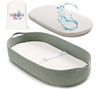 SEBRAM Portable Changing Mat Baby Travel with Waterproof TPU Foam Cushion and Safety Strap, Baby Changing Table Topper, Baby Changing Basket Mat, Baby Changing Unit (Green)