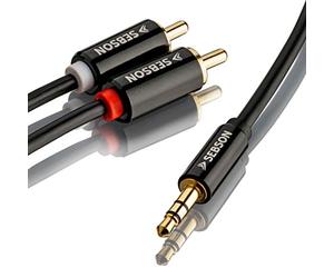 SEBSON RCA Audio Cable 10m, 2 RCA Phono to 3,5mm Jack, Male to Male, Gold Plated, Shielded, RCA Adapter for Speakers, Amplifier, Hifi