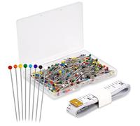 Sebudion 300pcs Glass Head Sewing Pins, 38mm Long Straight Dressmaking Pins with Storage Case and Tape Measure for Quilting, Crafts, Jewellery DIY (Multicolor)