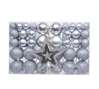 SECALIFE 101 Pieces Christmas Tree Baubles Set Xmas Ornaments Christmas Tree Plastic Baubles for Seasonal Decoration with 1 Star Tree Topper, Shatterproof Xmas Hanging Balls for Holiday Party, Silver