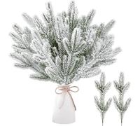 SECALIFE 24 PCS Snowy Christmas Artificial Pine Needles Branches 35 x 12CM Fake Frosted Plants Picks Greenery Stems Christmas Pine Tree for DIY Xmas Garland Wreath Decoration