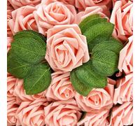 SECALIFE 25 Pieces Artificial Flowers Roses Artificial Roses with Stems, Fake Flowers, Foam Flowers, Pink Roses Artificial Flowers, Wedding Bouquets, Valentines Day Decorations, romantic pink